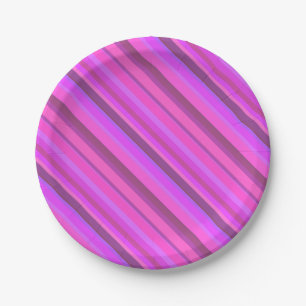 Pink diagonal stripes paper plate