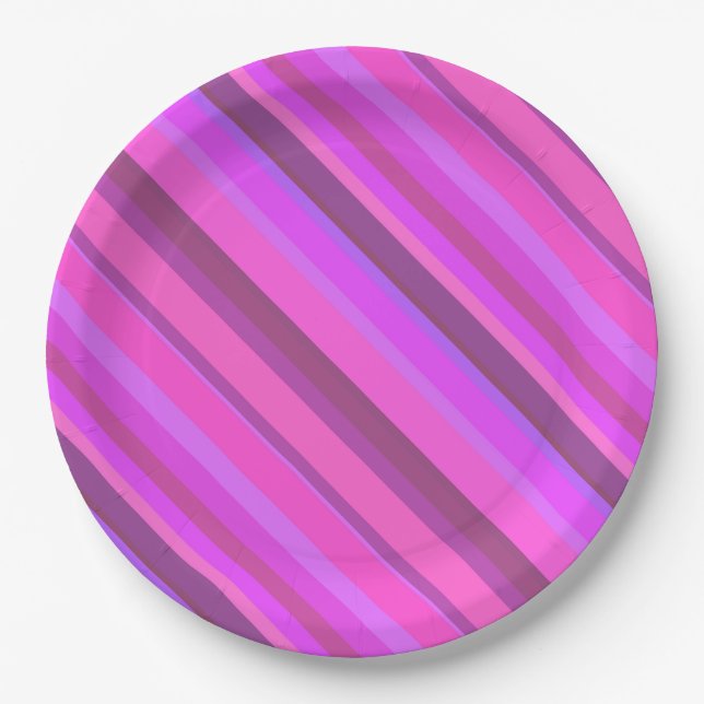 Pink diagonal stripes paper plate (Front)