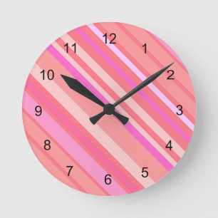 Pink Diagonal Stripes Round Clock