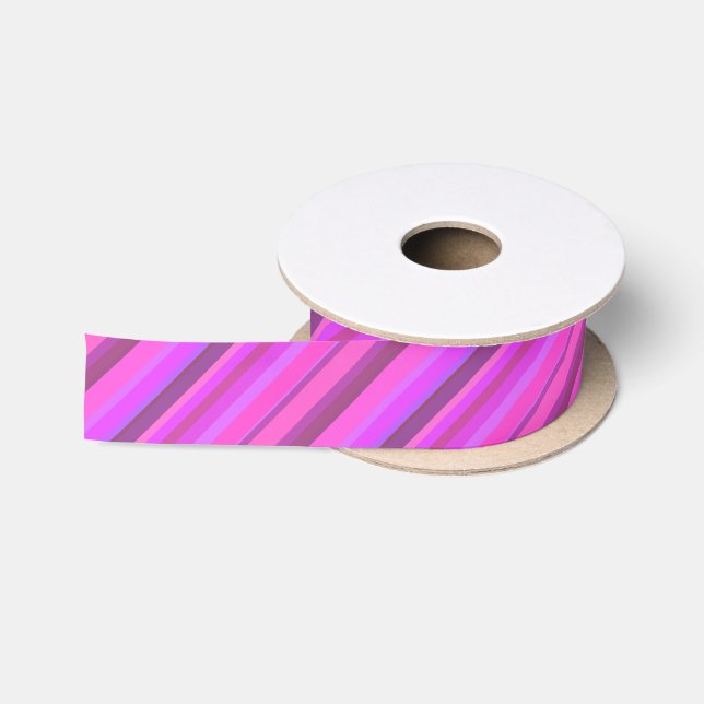Pink diagonal stripes satin ribbon (Spool)