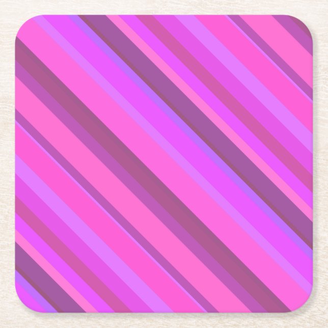 Pink diagonal stripes square paper coaster (Front)