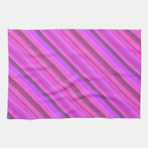 Pink diagonal stripes tea towel