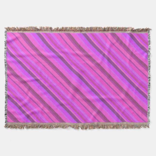 Pink diagonal stripes throw blanket (Front)