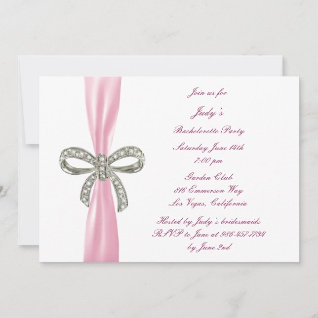 Pink Diamond Bow Bachelorette Party Invitation (Front)