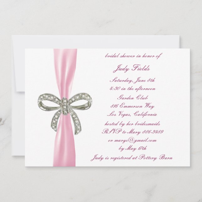 Pink Diamond Bow Bridal Shower Invitation (Front)