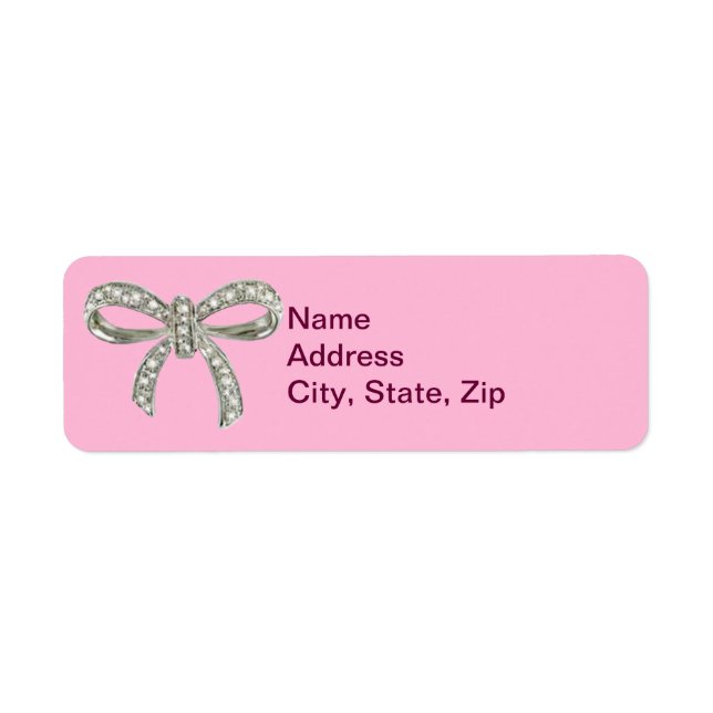 Pink Diamond Bow Wedding Address Labels (Front)