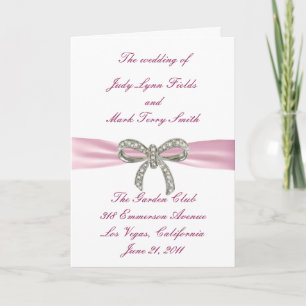 Pink Diamond Bow Wedding Program Card