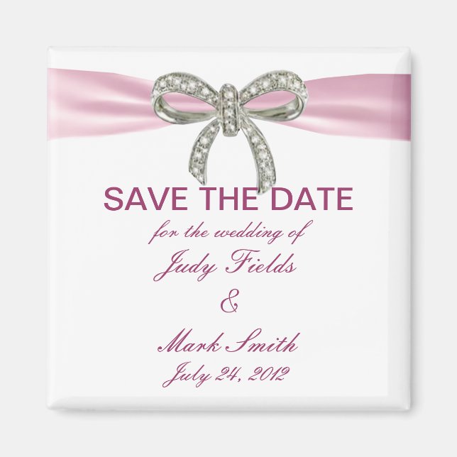 Pink Diamond Bow Wedding Save The Date Magnet (Front)