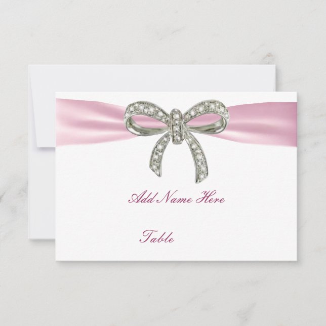 Pink Diamond Bow Wedding Table Place Card (Front)