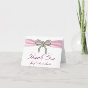 Pink Diamond Bow Wedding Thank You Card