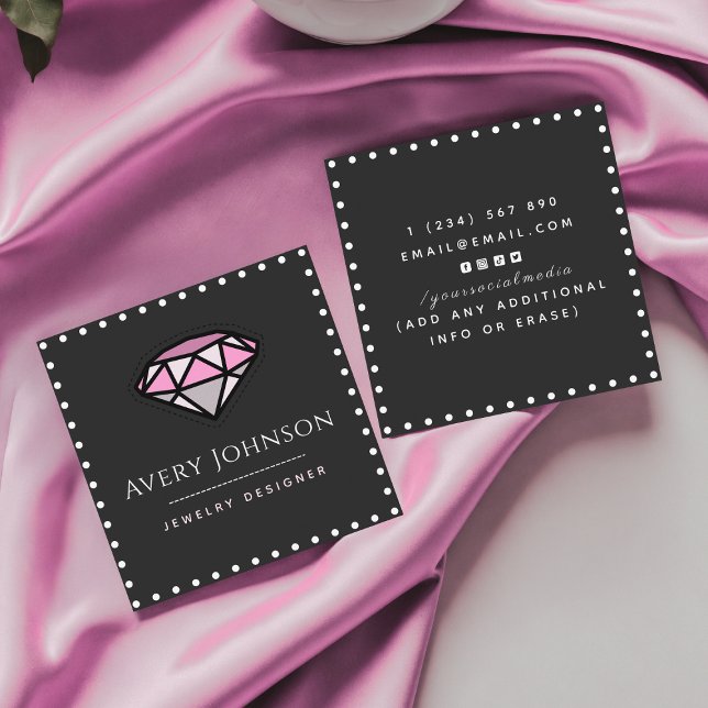 Pink Diamond Gemstone Jewellery Designer Modern Gr Square Business Card (Creator Uploaded)