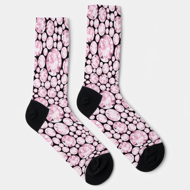 Pink Diamond Gemstones Glam Chic Elegant Fun Socks (Right)