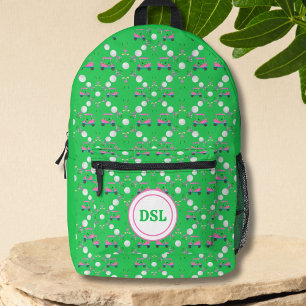 Pink Diamond Golf Floral Designs Monogram Printed Backpack