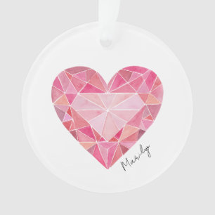 Pink Diamond Heart Gem Chic NAME Love NOTE Ornament