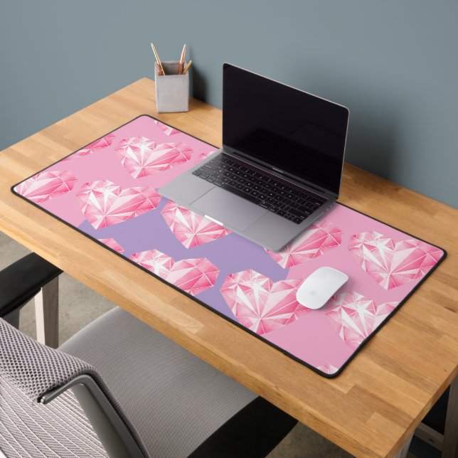 Pink Diamond Heart Pattern  – Cute & Stylish Desk Mat (Office 2)