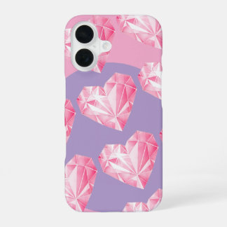 Pink Diamond Heart Pattern – Cute & Stylish iPhone 16 Case
