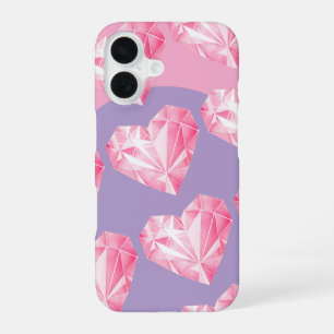 Pink Diamond Heart Pattern – Cute & Stylish iPhone 16 Case