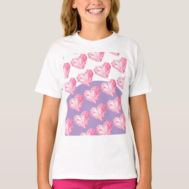 Pink Diamond Heart Pattern  – Cute & Stylish T-Shirt (Front)