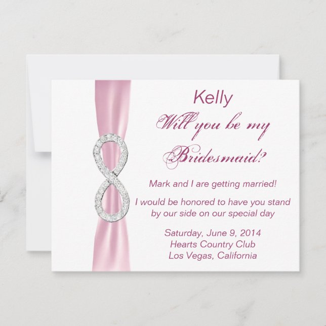 Pink Diamond Infinity Wedding Bridesmaid Card (Front)