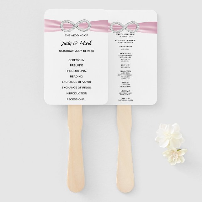 Pink Diamond Infinity Wedding Program Fans (Front and Back)
