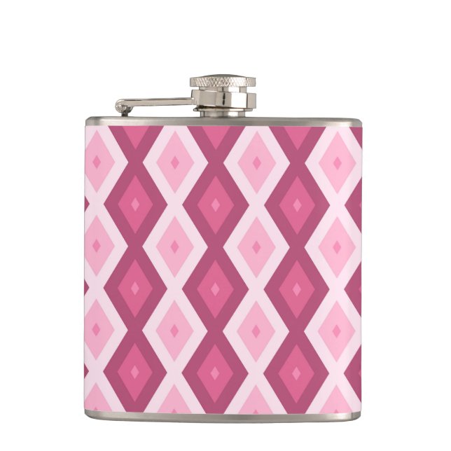 Pink diamond pattern hip flask (Front)