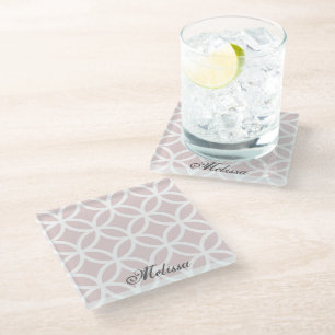 Pink Diamond Pattern Personalised Glass Coaster