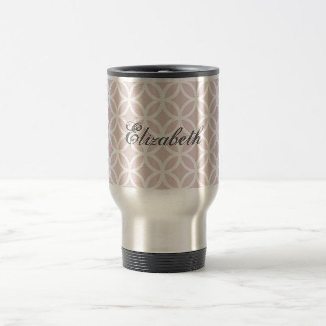 Pink Diamond Pattern Personalised Travel Mug (Center)