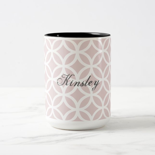 Pink Diamond Pattern Personalised Two-Tone Coffee Mug (Center)