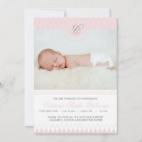 Pink Diamond Pattern Photo Birth Announcement
