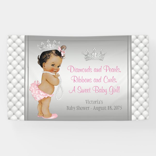 Pink Diamond Pearl Ethnic Princess Baby Shower Banner (Horizontal)