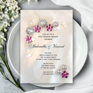Pink Diamond Pearls Buttons Post Wedding Brunch Invitation