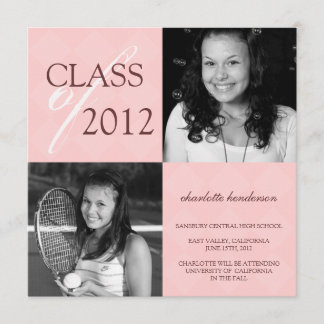 Pink diamond square photo graduation announcement