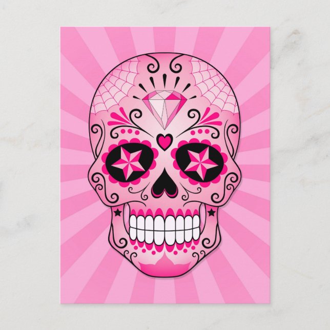 Pink Diamond Sugar Skull Postcard (Front)