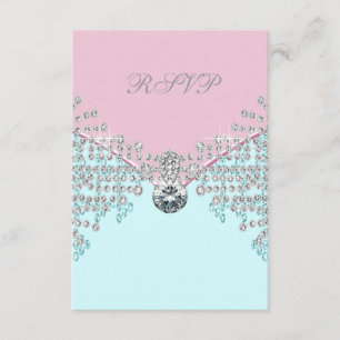 Pink Diamond Teal Blue Sweet Sixteen Birthday RSVP Card