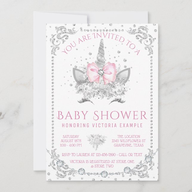 Pink Diamond Unicorn Baby Shower Invitation (Front)