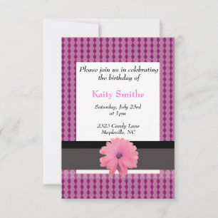 Pink Diamonds and Floral Birthday Invitation