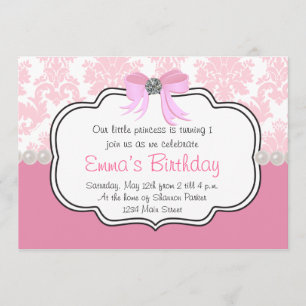 Pink Diamonds and Pearls Damask Invitation