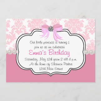 Pink Diamonds and Pearls Damask Invitation