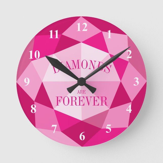 Pink diamonds are forever gemstone wall clock (Front)