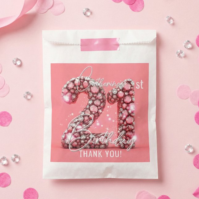 Pink Diamonds Glam 21st Birthday Party Thank You Favour Bags (Creator Uploaded)