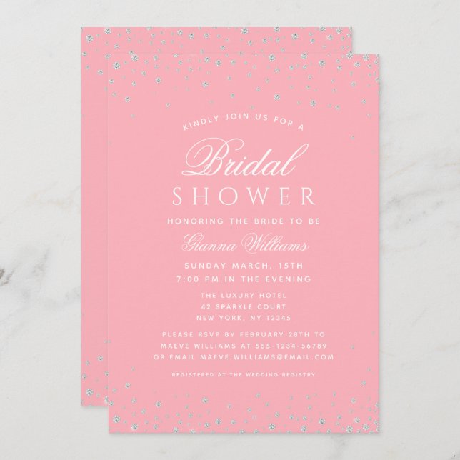 Pink Diamonds Modern Luxury Bridal Shower Invitation (Front/Back)