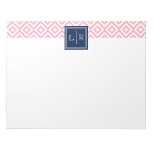 Pink Diamonds Pattern and Monogram Notepad