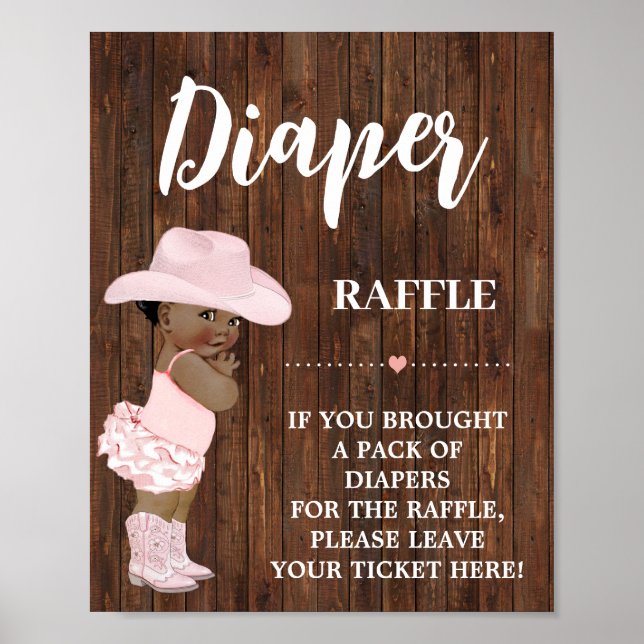 Pink Diaper Raffle AA Cowgirl Baby Shower Sign (Front)