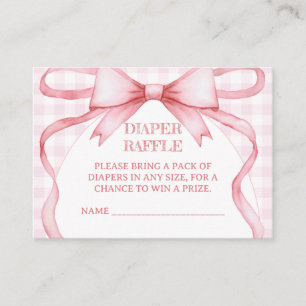 Pink Diaper Raffle Plaid Bow Watercolor Enclosure Card
