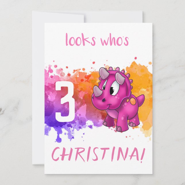 Pink Dino Birthday Card (Front)