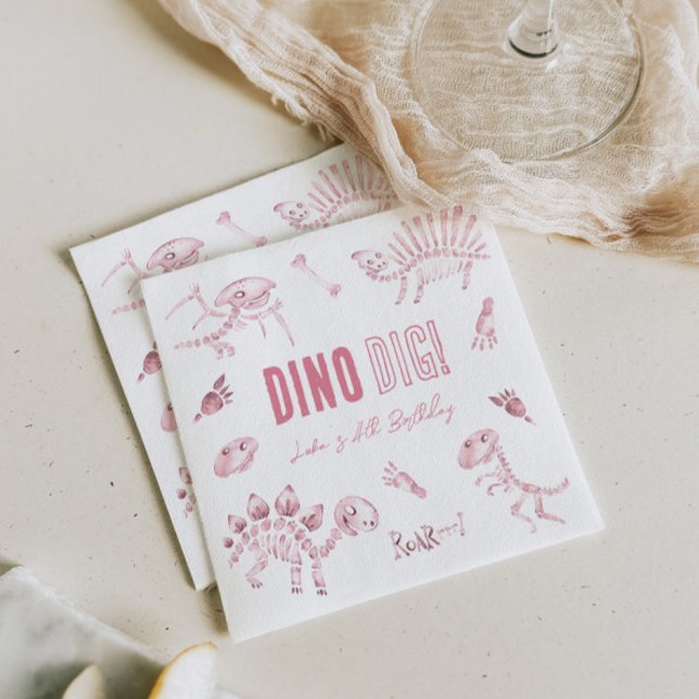 Pink Dino Dig Birthday  Napkin (Creator Uploaded)