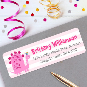 Pink Dino Girl Preschool Kindergarten Grad Address