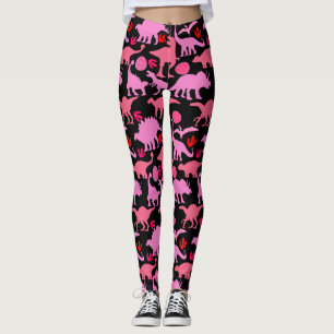 Pink Dino Pattern Black BG Leggings
