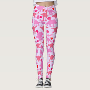 Pink Dino Pattern L Purple BG Leggings