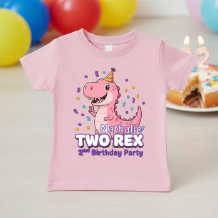 Pink Dinosaur  2nd Birthday Baby,Custom Name girl Baby T-Shirt